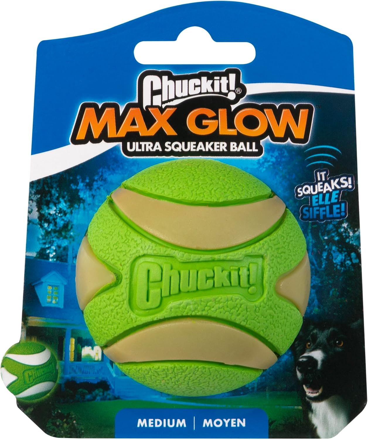 Chuckit! Max Glow Ultra Squeaker Ball Medium 1pk 6.3cm
