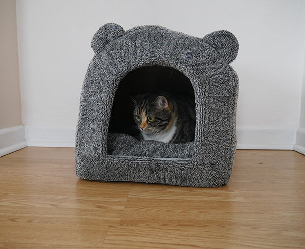 Rosewood Grey Teddy Bear Cat Bed Igloo
