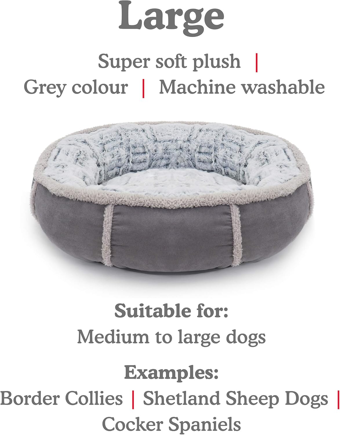 40 Winks Deep Plush Grey Donut Dog Bed 27"