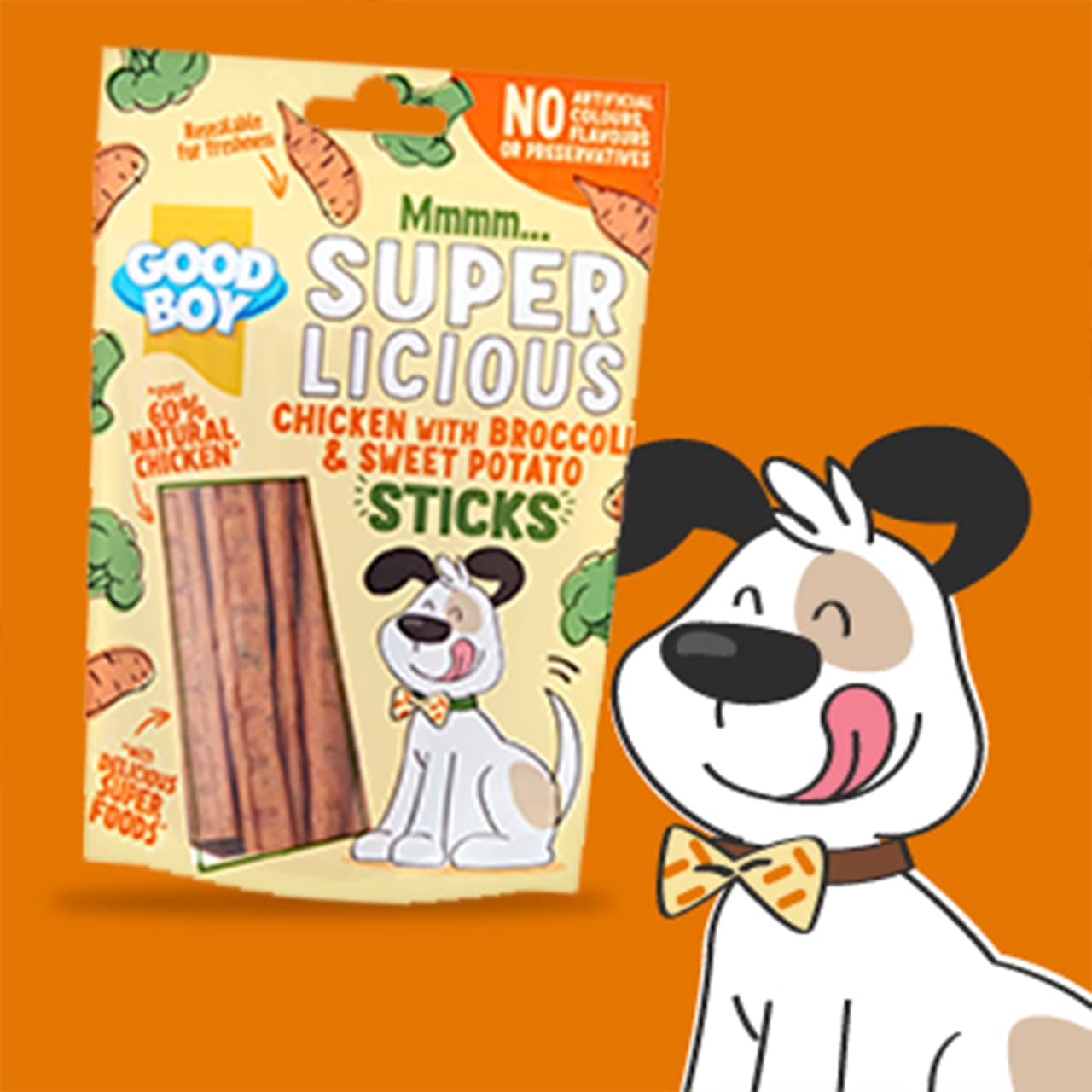 Good Boy Super Licious Chicken & Broccoli Sweet Potato Sticks 100g