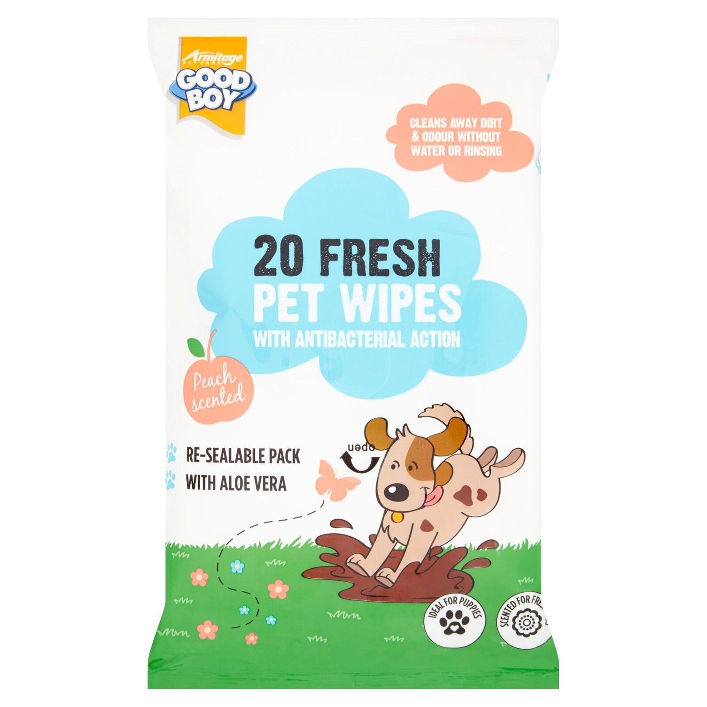 Good Boy Scented Peach Fresh Antibacterial Pet Wipes 20 Pack