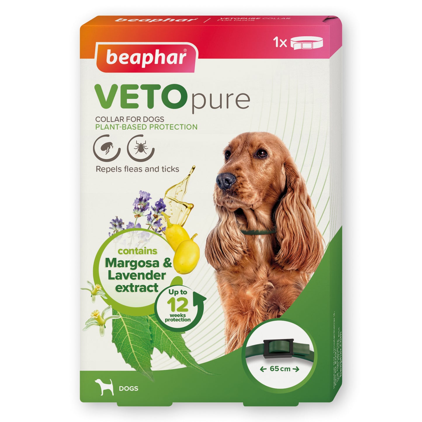 Beaphar VETOpure Plant-Based Flea & Tick Collar for Dogs (Green) – 65 cm, 12‑Week Protection
