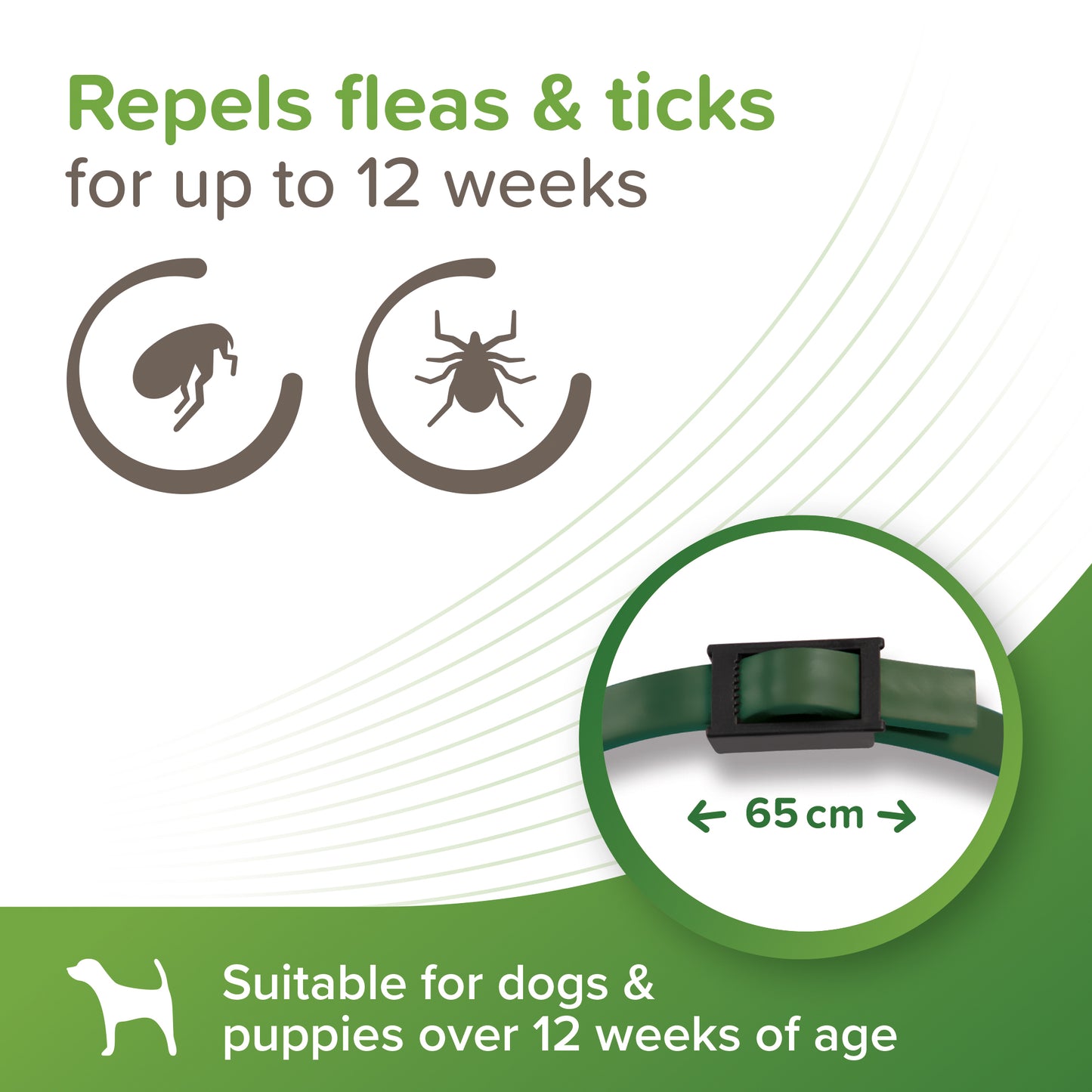 Beaphar VETOpure Plant-Based Flea & Tick Collar for Dogs (Green) – 65 cm, 12‑Week Protection