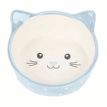 Pet Platter Polka Ceramic Cat Bowl Blue 300ml 5''