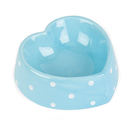 Pet Platter Polka Heart Pet Bowl Blue 15cm
