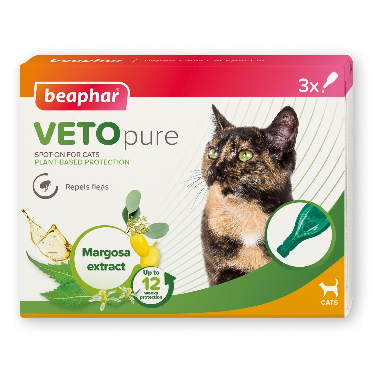 Beaphar VetoPure Cat Spot-On – 12 Week Flea & Tick Treatment, Natural Ingredients
