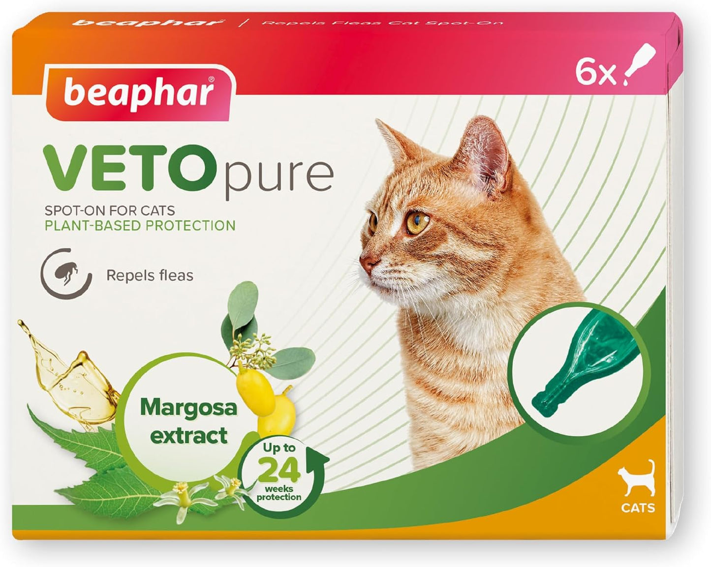 Beaphar VetoPure Cat Spot-On – 24 Week Flea & Tick Treatment, Natural Ingredients