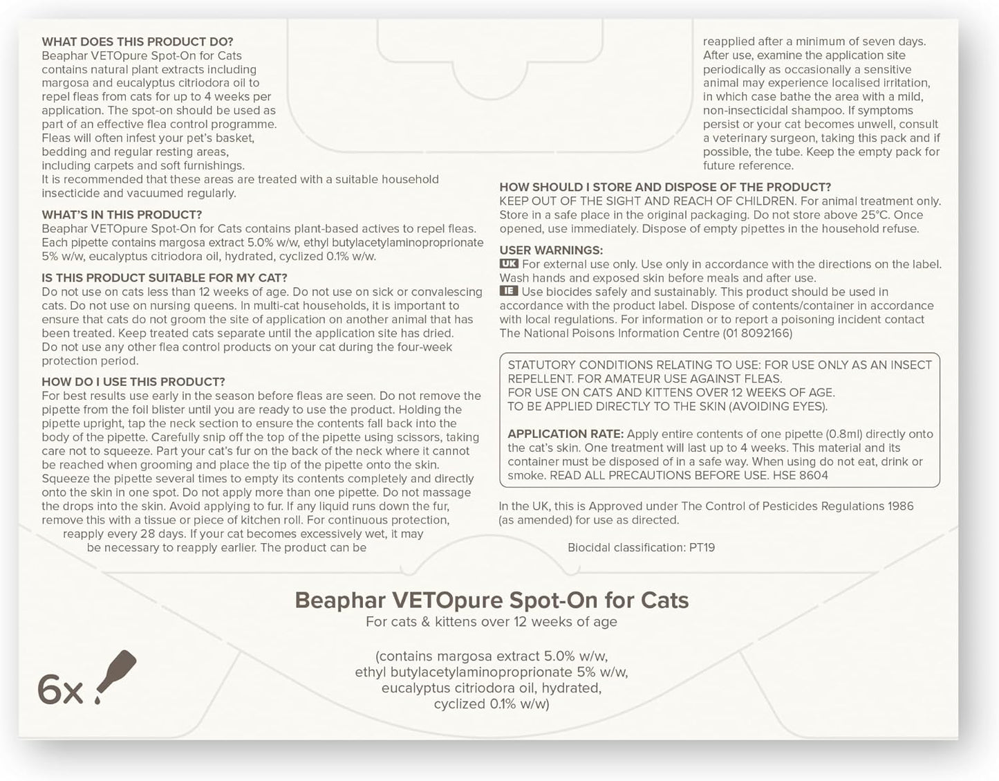 Beaphar VetoPure Cat Spot-On – 24 Week Flea & Tick Treatment, Natural Ingredients