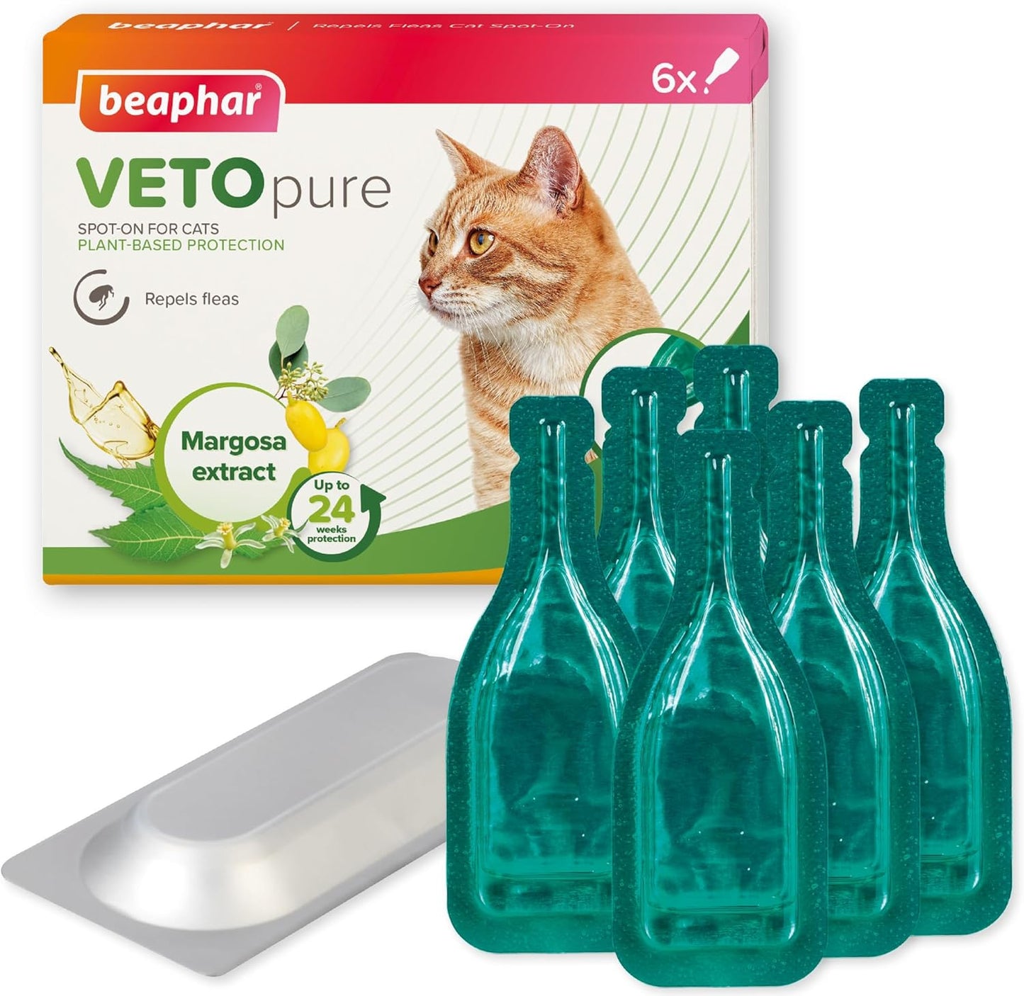 Beaphar VetoPure Cat Spot-On – 24 Week Flea & Tick Treatment, Natural Ingredients