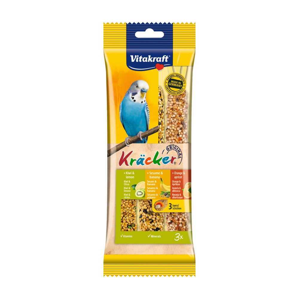 Vitakraft Trio Mix Mixed Variety Budgie Kracker Sticks 3pck 6 Flavours, Case Of 7