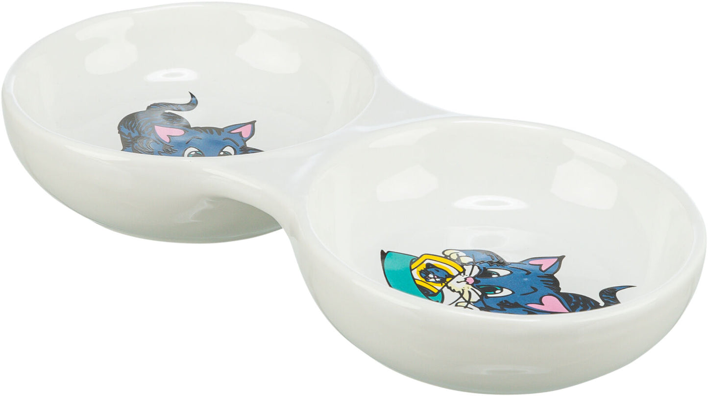 Trixie Double Bowl Comic Cat 2 x 150ml