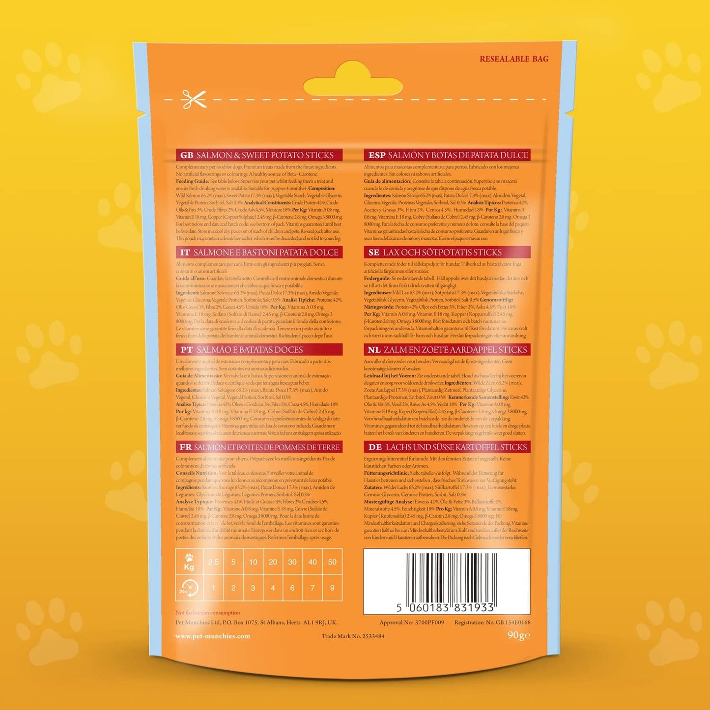 Pet Munchies Wild Salmon & Sweet Potato Sticks 90g