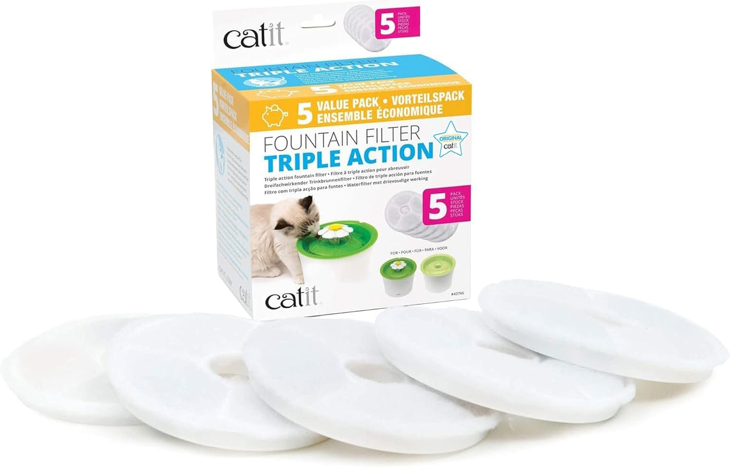 Catit Triple Action Fountain Filter 5 Pack