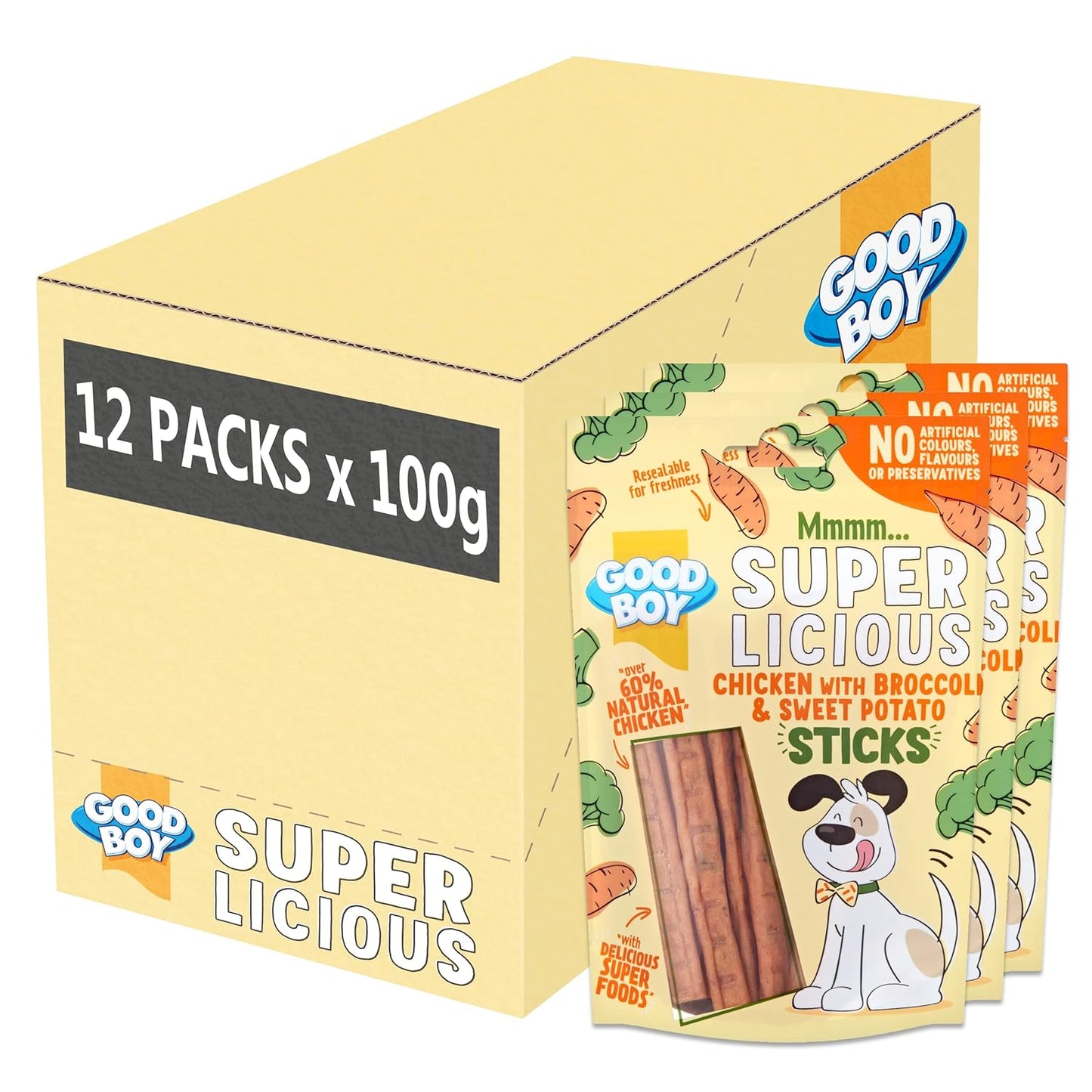 Good Boy Super Licious Chicken & Broccoli Sweet Potato Sticks 100g