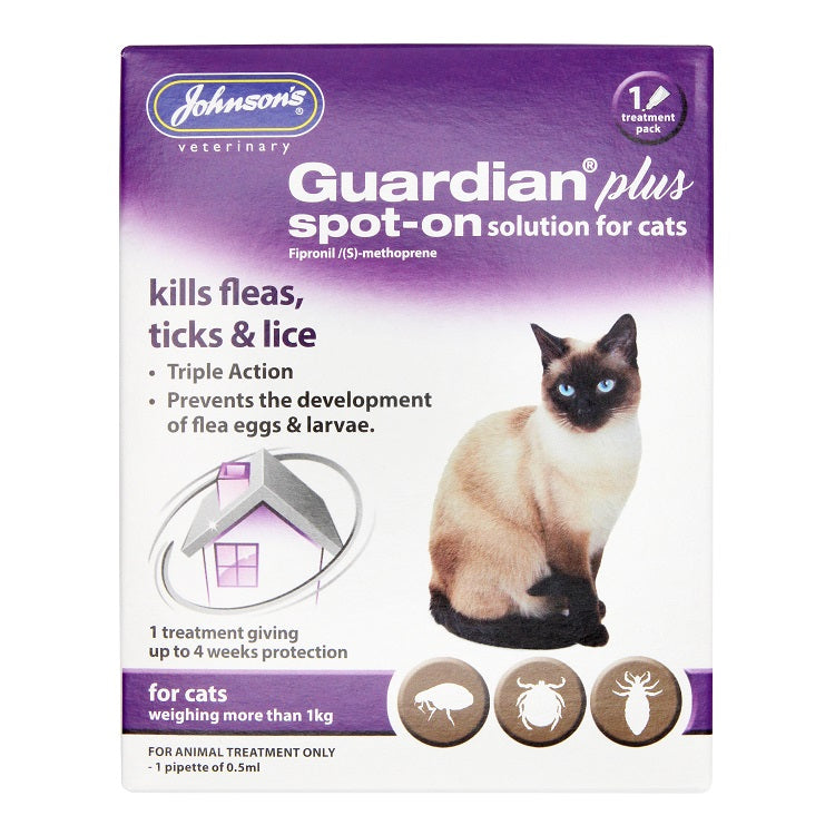 Johnson's Veterinary Guardian Plus Spot-On Solution Flea & Tick Treatment for Cats Over 1kg – 1 Treatment