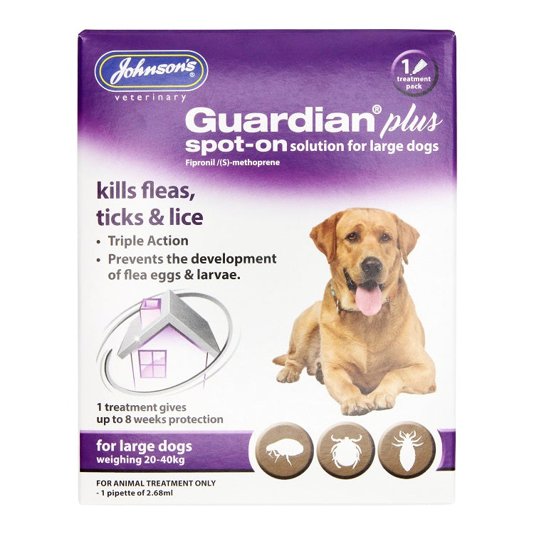 Johnson's Veterinary Guardian Plus Spot-On Solution Flea & Tick Treatment for Large Dogs 20-40kg – 1 Treatment