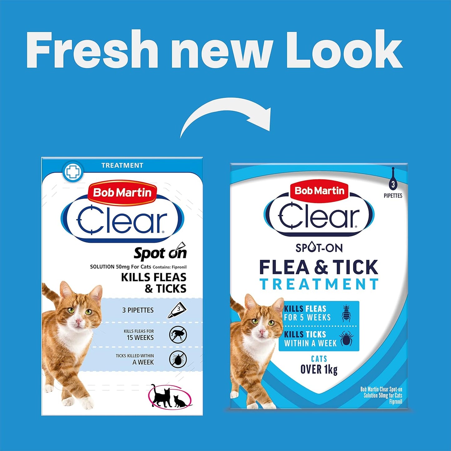 Bob Martin Clear Spot On Flea & Tick Treatment For Cats 1kg+ 3 Pipettes