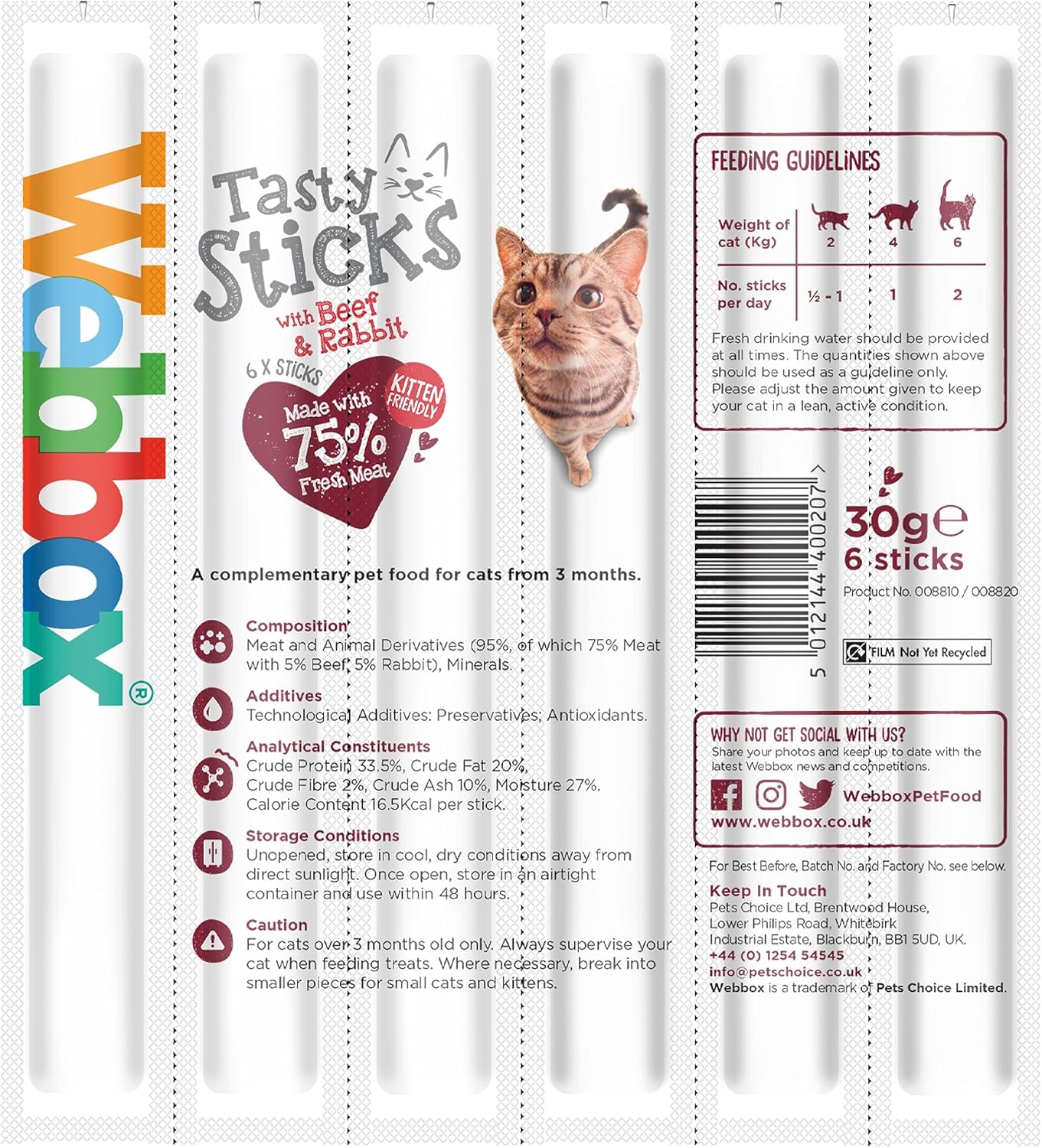 Webbox Cats Delight Tasty Sticks Beef & Rabbit Flavour 6 Pack