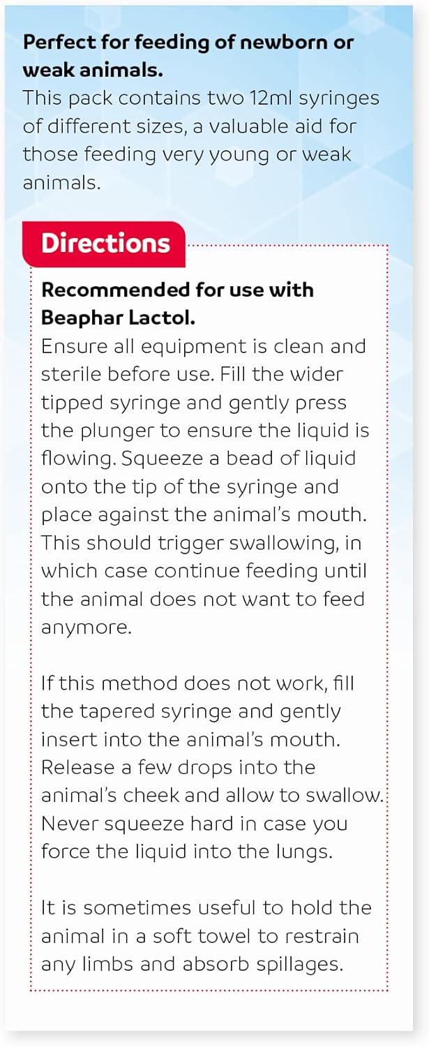 Beaphar Lactol Feeding Syringes For Orphaned Pets & Wildlife