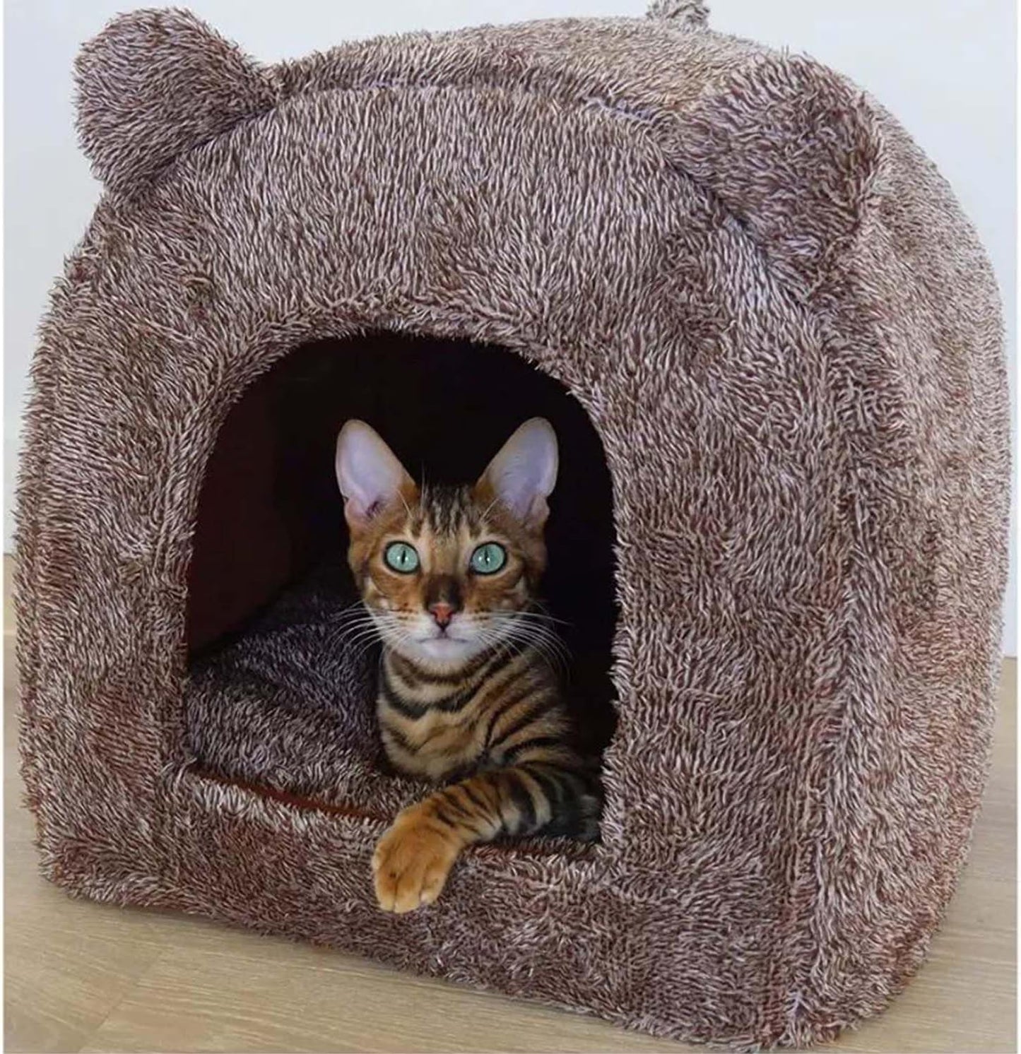 Rosewood Brown Teddy Bear Cat Bed Igloo