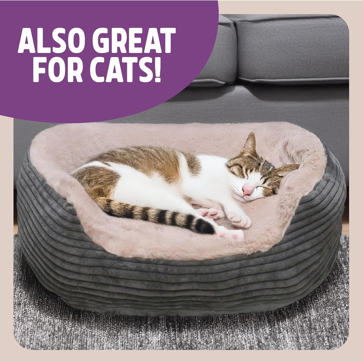 Rosewood Jumbo Grey Cord Plush 20" Dog Bed