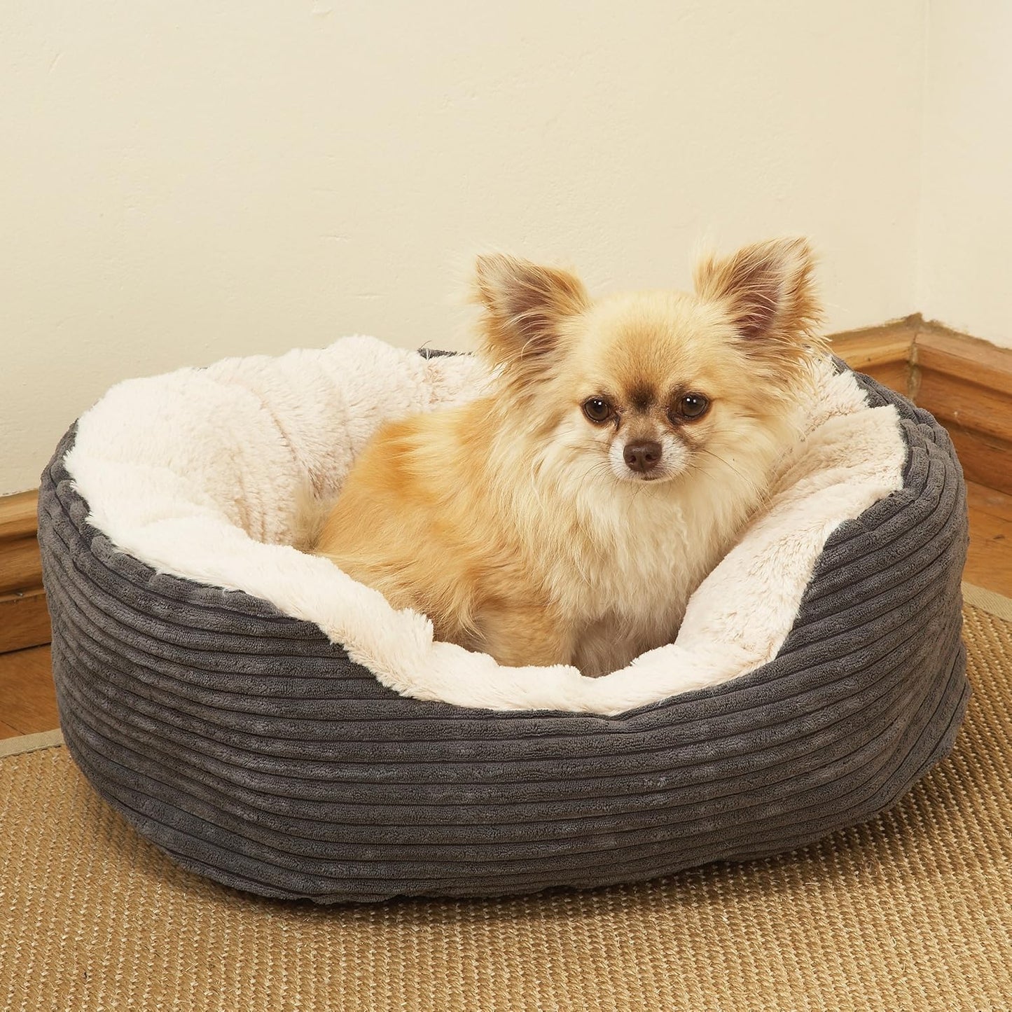 Rosewood Jumbo Grey Cord Plush 25" Dog Bed