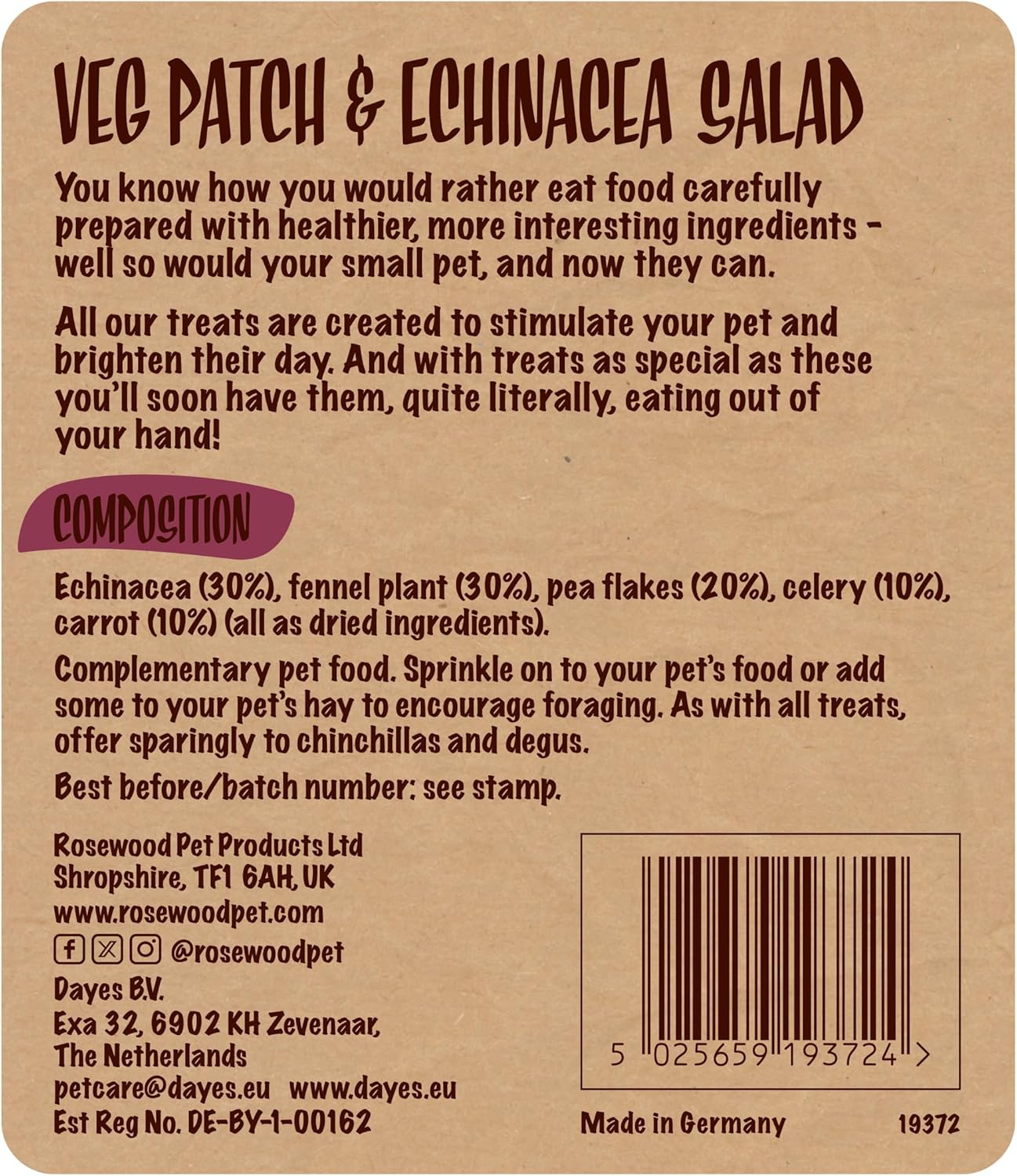 Rosewood Naturals Echinacea Salad – 150g Veg Patch Mix for Small Pets