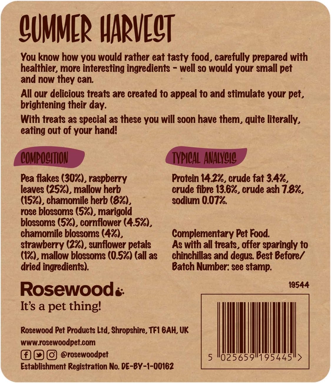 Rosewood Naturals Small Animal Summer Harvest 150g