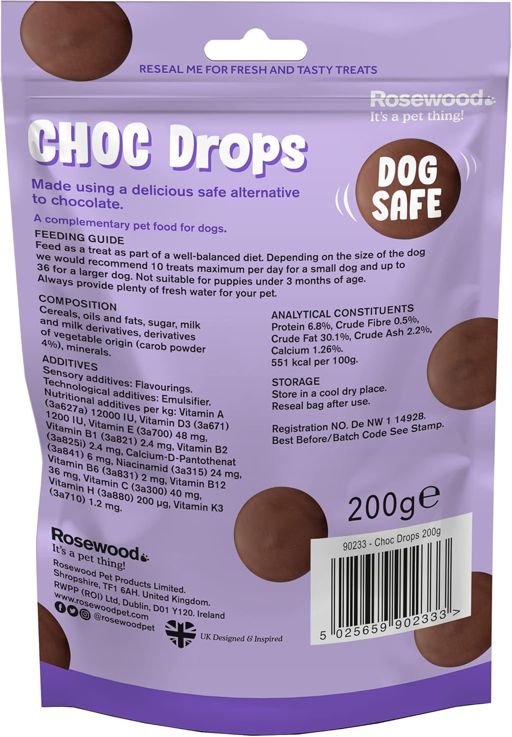 Rosewood Choc Drops For Dogs 200g