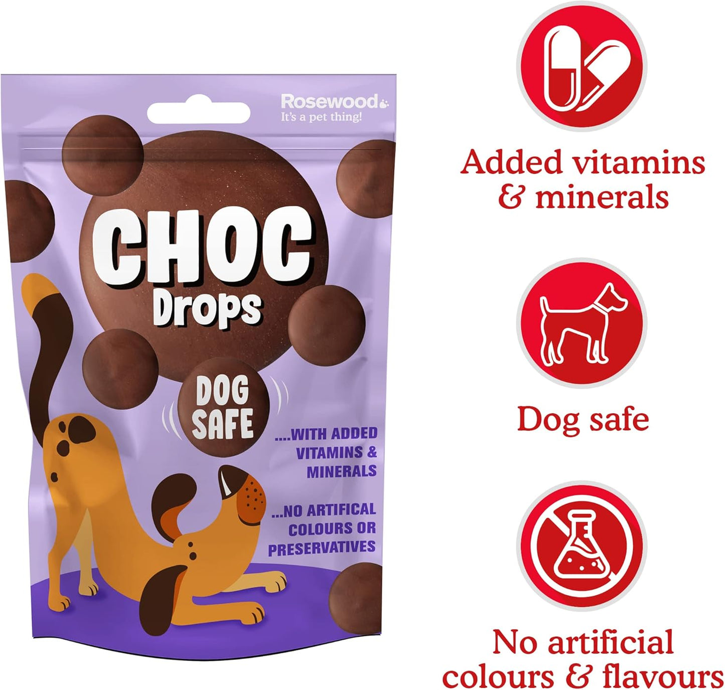Rosewood Choc Drops For Dogs 200g