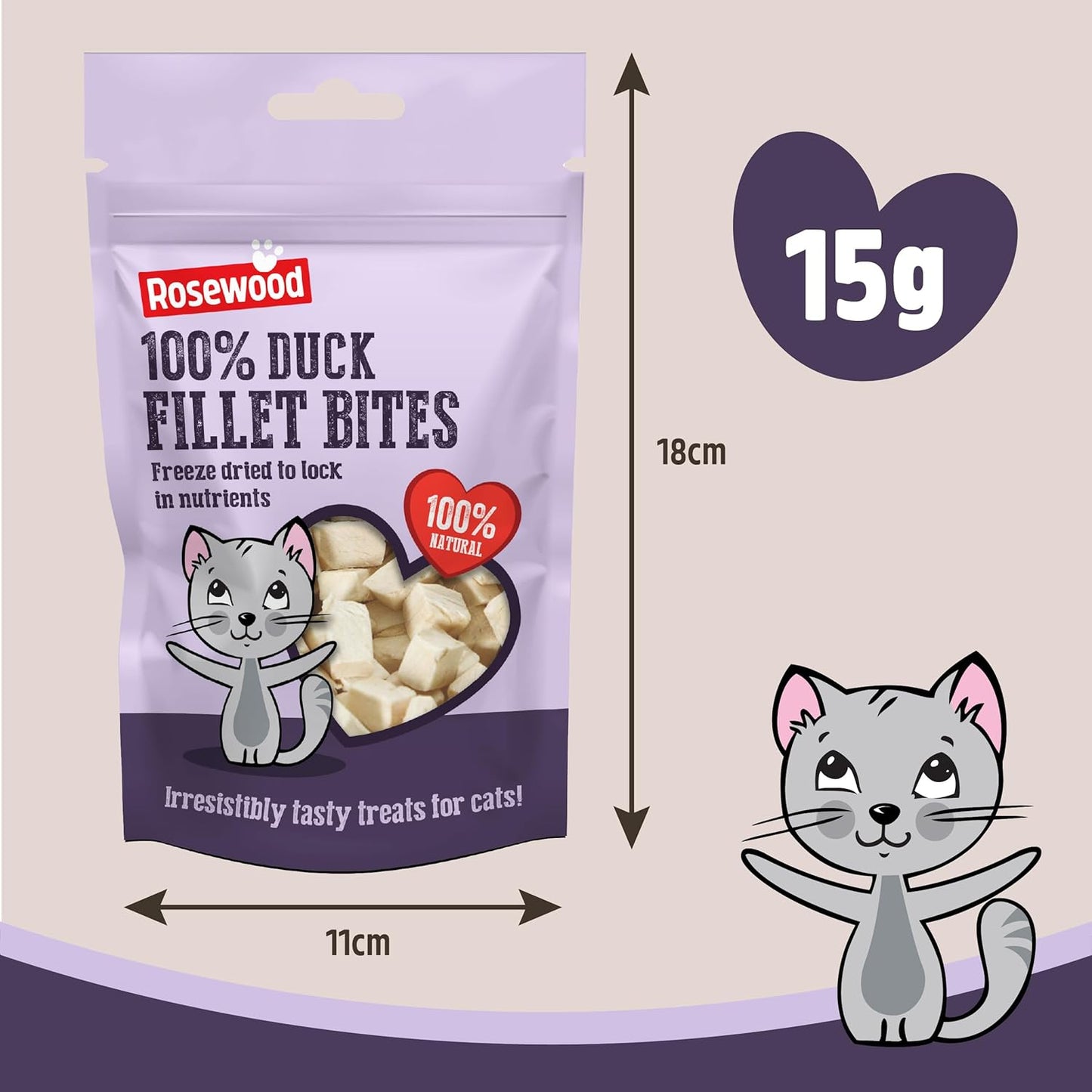 Rosewood 100% Duck Fillet Freeze Dried Cat Treats 15g