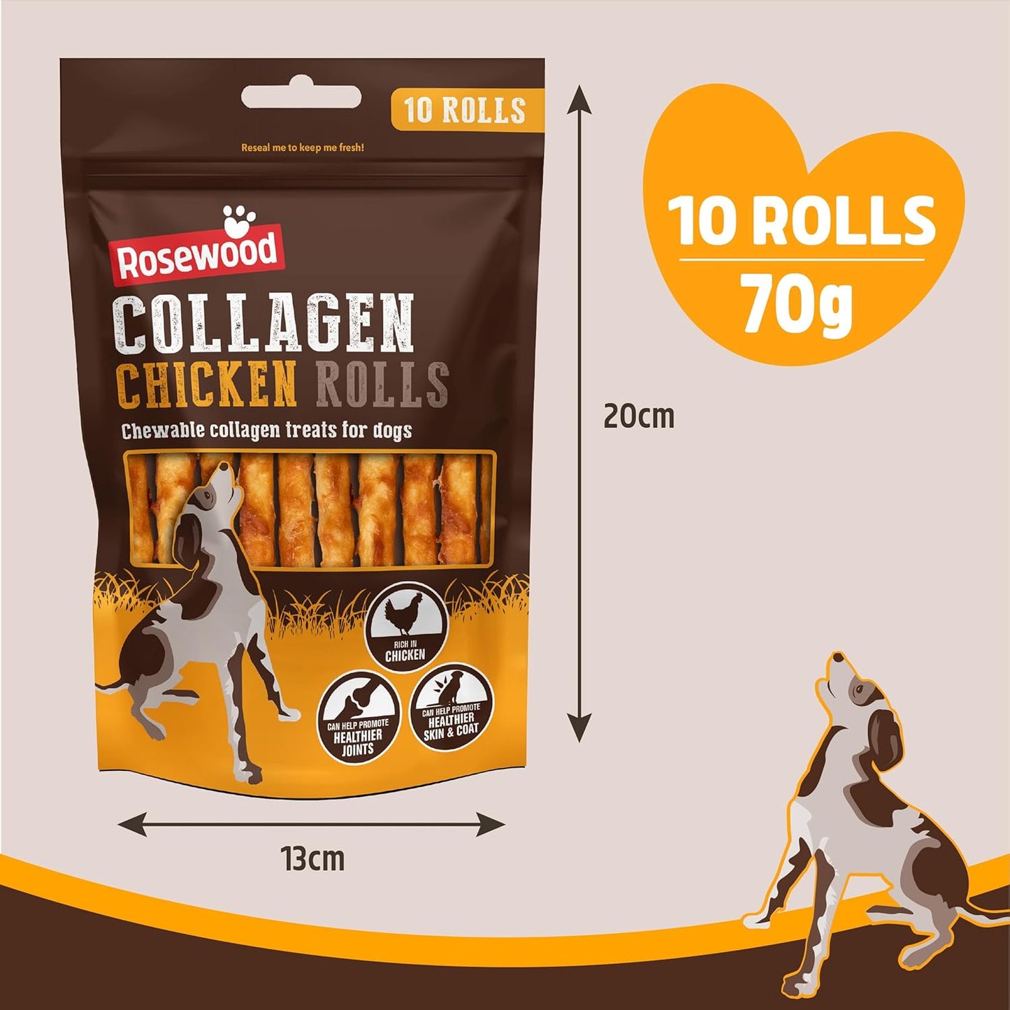 Rosewood Collagen Chicken Rolls 70g 10 Sticks
