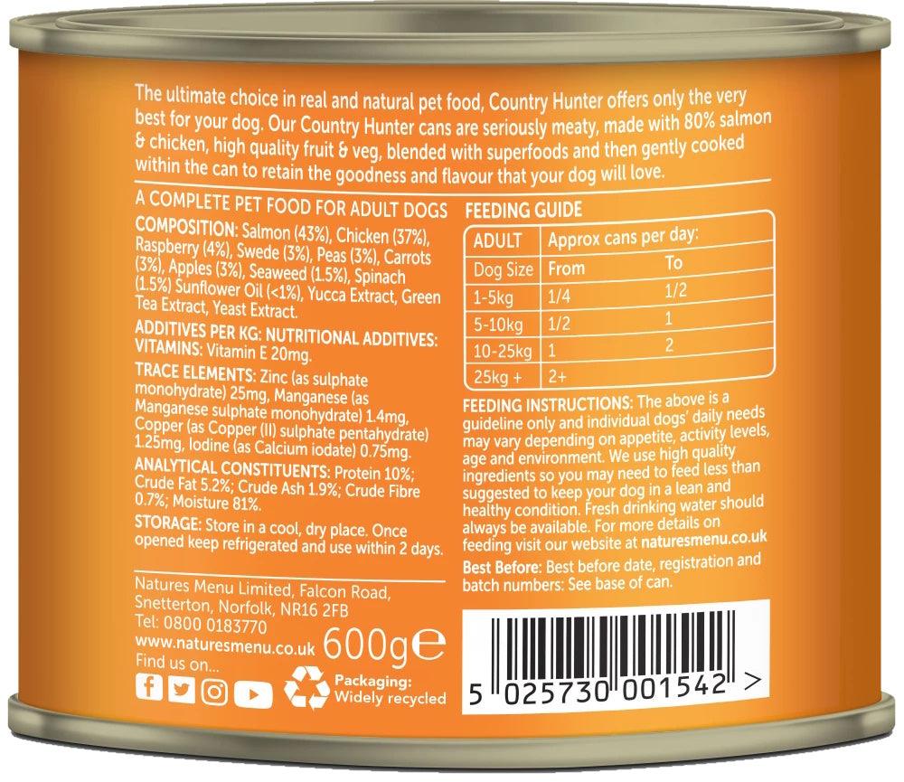 Natures Menu Country Hunter Salmon & Chicken Dog Food Can 600g
