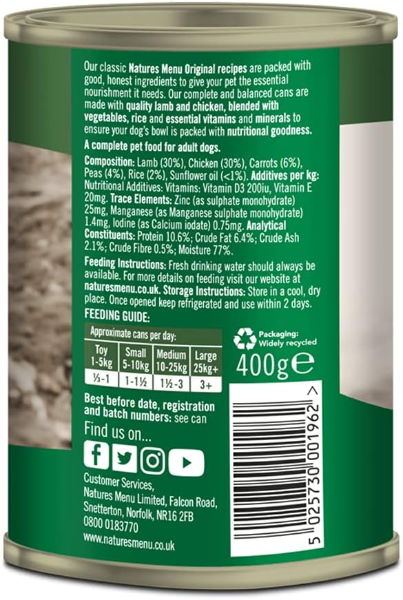 Natures Menu Original Lamb & Chicken Can 400g
