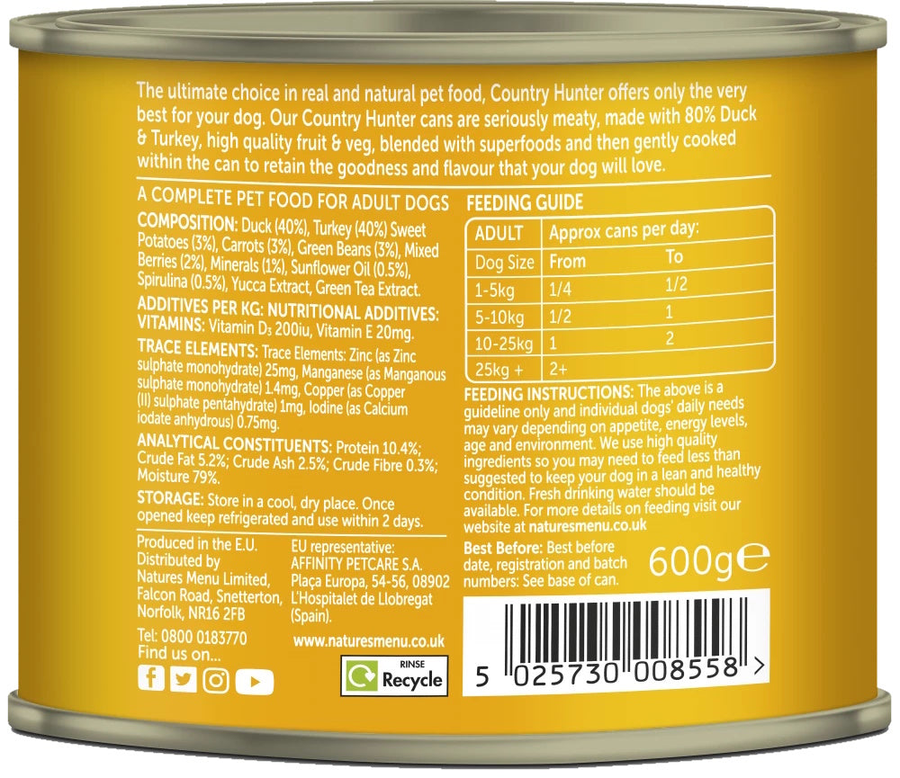 Natures Menu Country Hunter Duck & Turkey Dog Food Can 600g