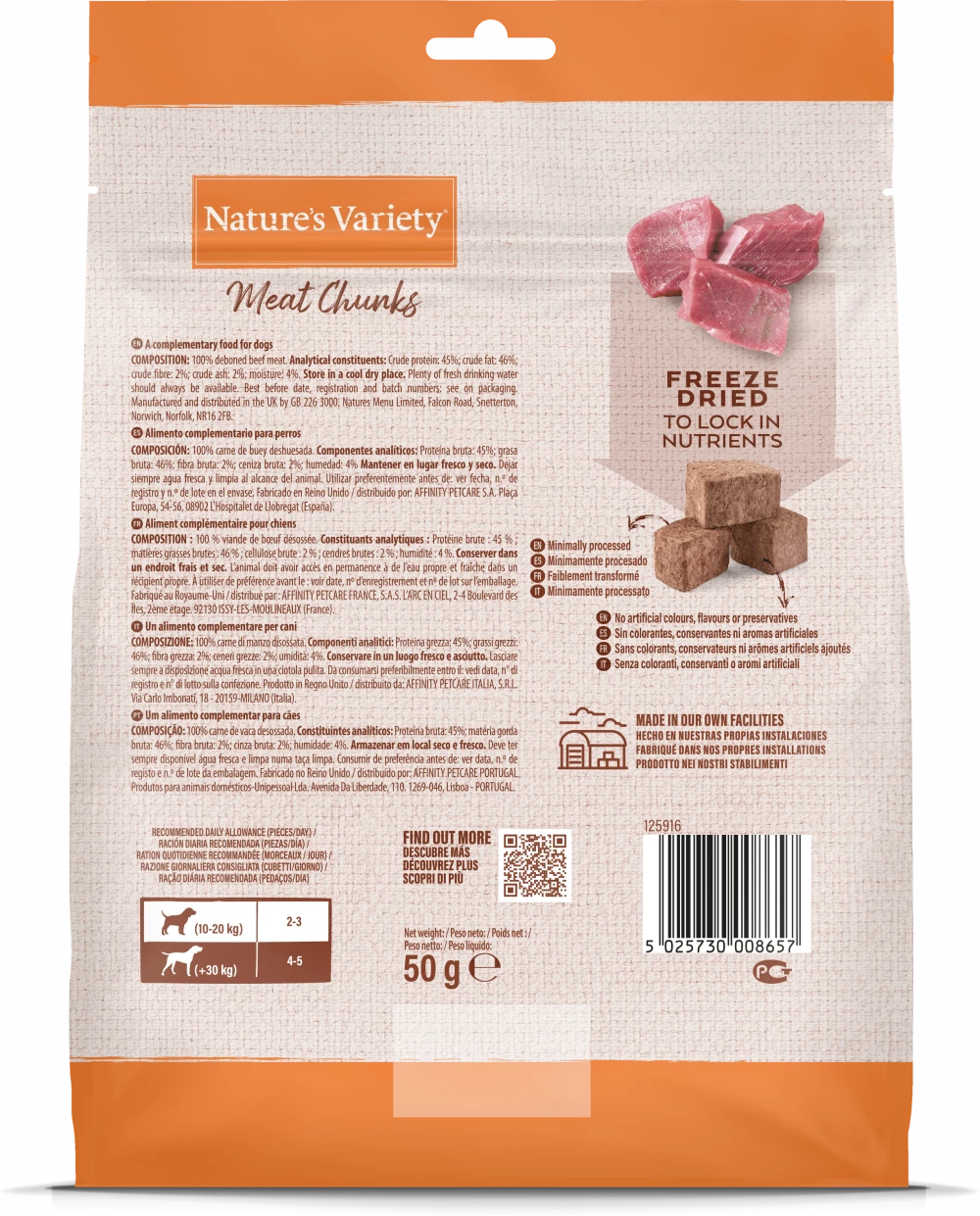 Natures Variety Freeze Dried Beef Meat Chunks 50g