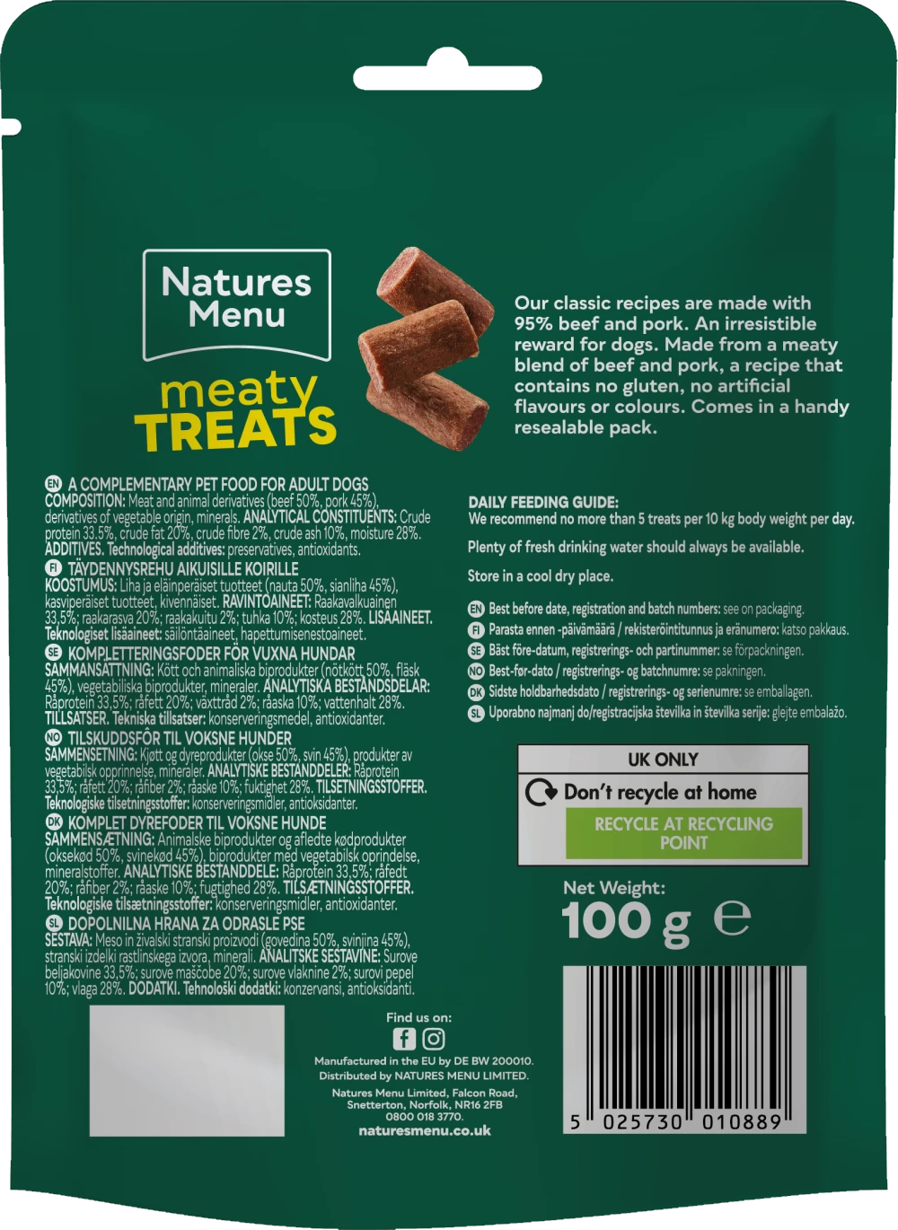 Natures Menu Real Meaty Treats With Beef 100g