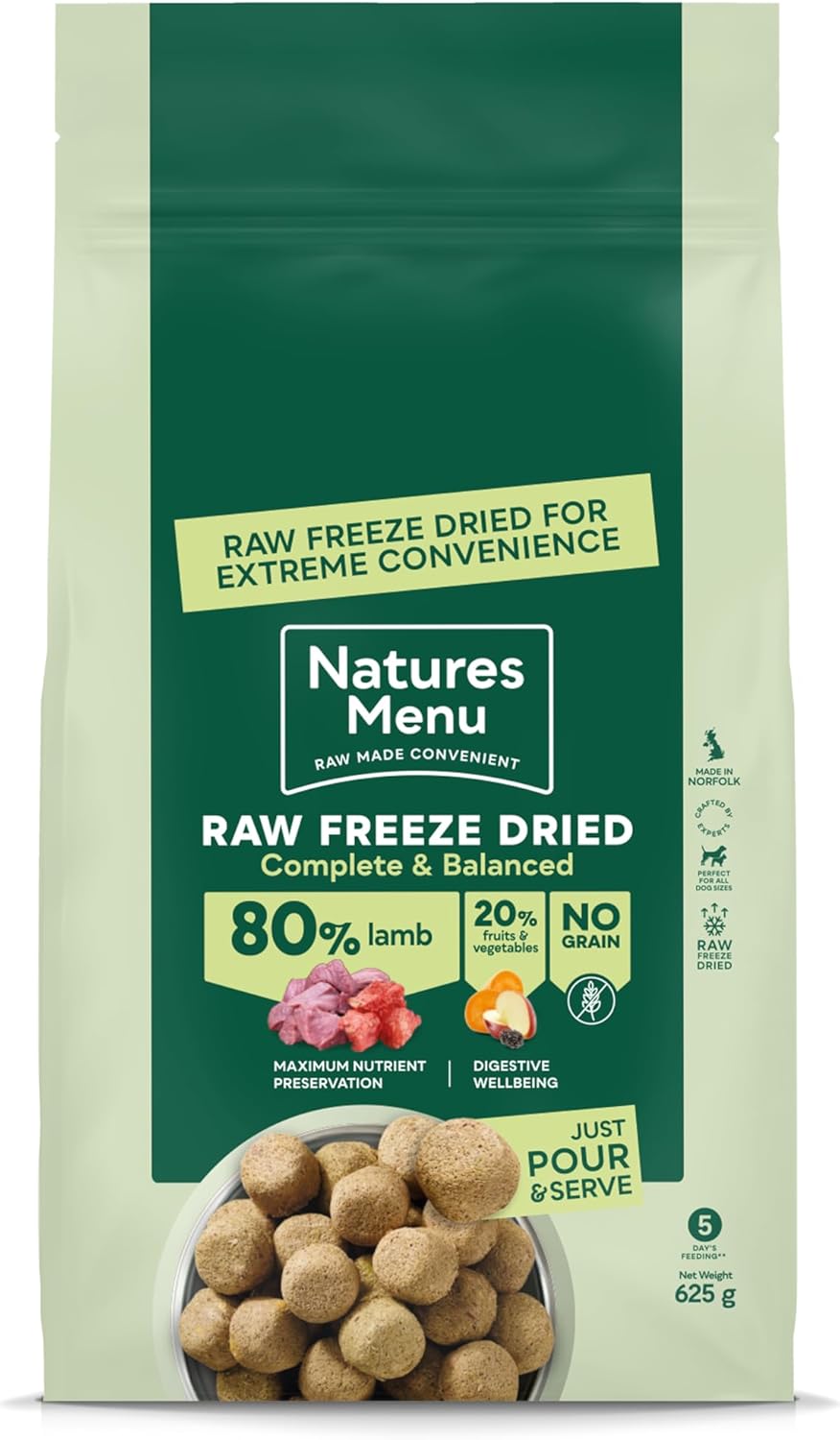 Natures Menu Raw Freeze Dried Lamb 625g – Natural High-Protein Raw Freeze Dried Dog Food