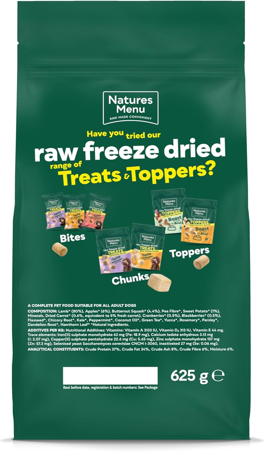 Natures Menu Raw Freeze Dried Lamb 625g – Natural High-Protein Raw Freeze Dried Dog Food