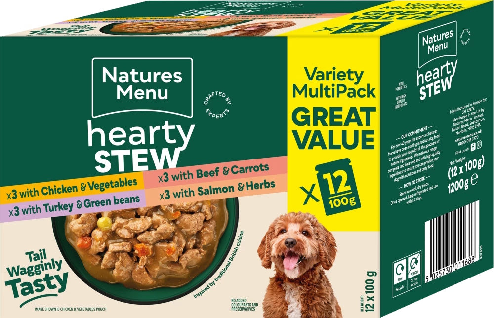 Natures Menu Meaty Hearty Stews Multipack Variety Pouches 12 x 100g