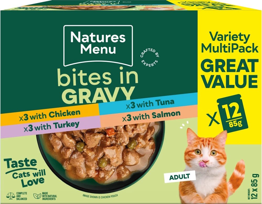 Natures Menu Cat Bites In Gravy Variety Multipack 12 x 85g