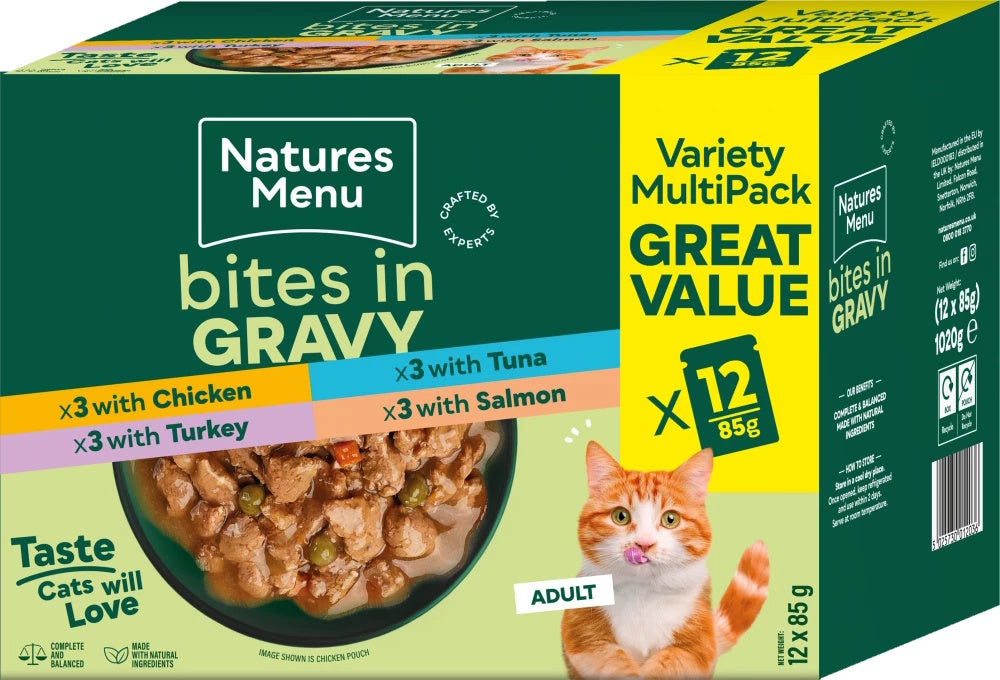 Natures Menu Cat Bites In Gravy Variety Multipack 12 x 85g