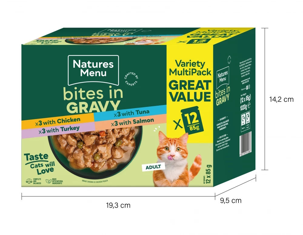 Natures Menu Cat Bites In Gravy Variety Multipack 12 x 85g