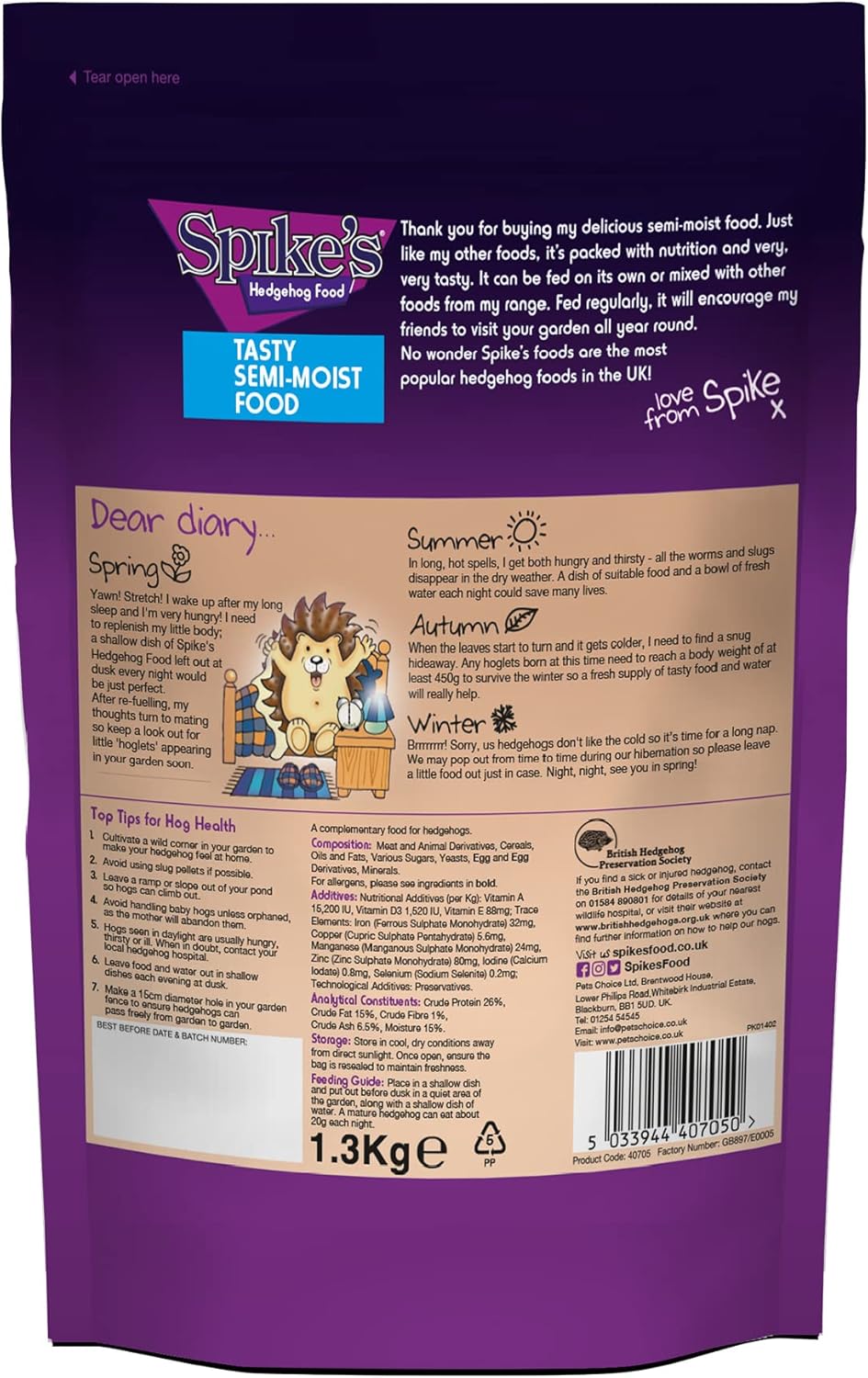 Spikes Semi Moist Hedgehog Food 1.3kg