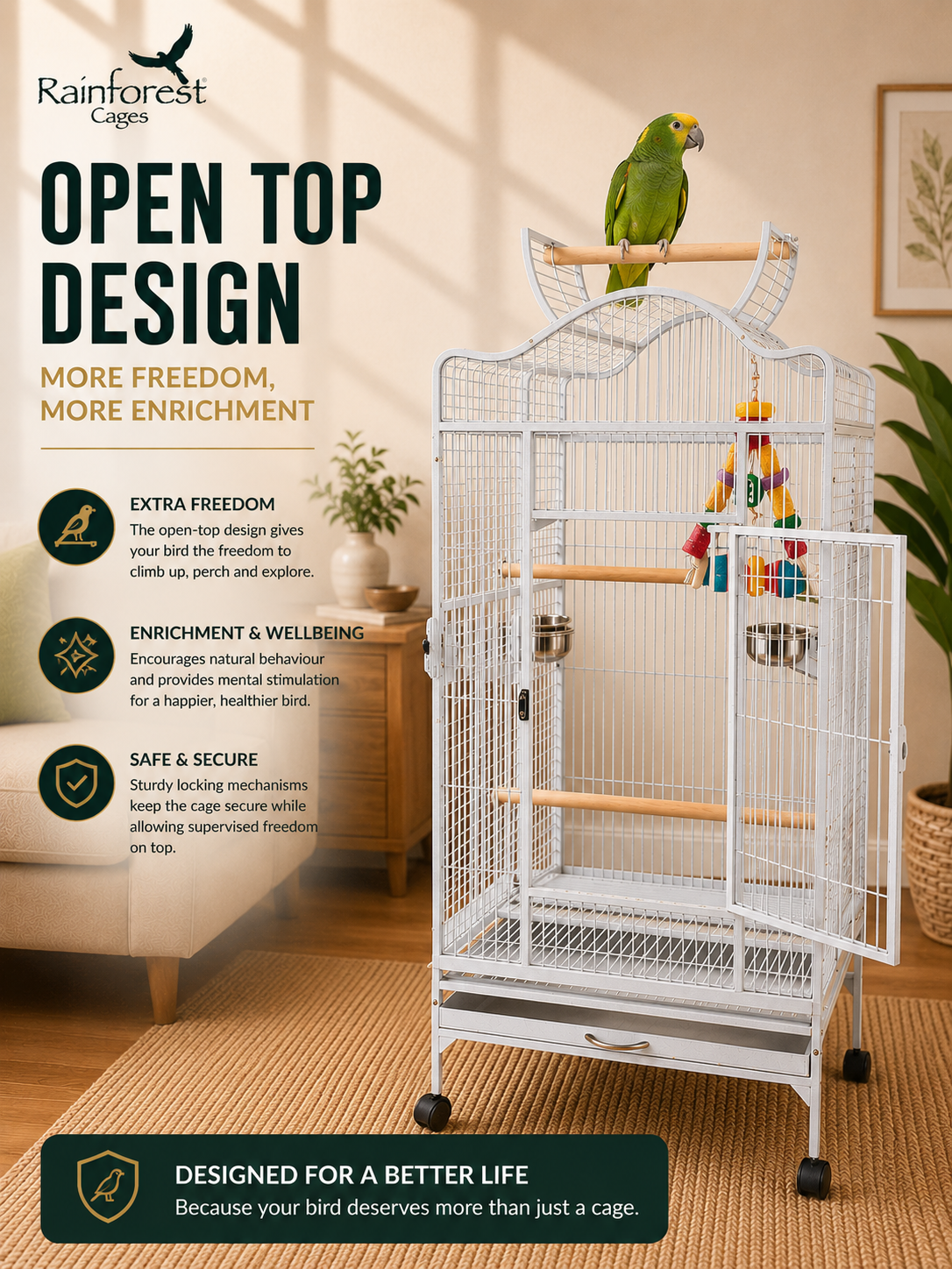 Liberta Voyager Large Bird Cage Stone On Castors