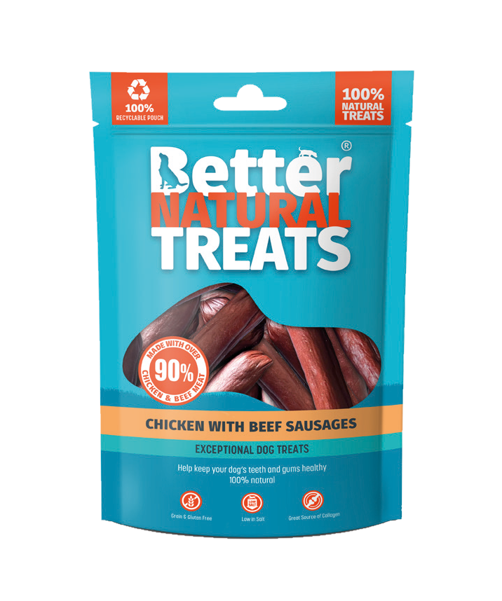 Better Natural Treats Chicken With Beef Sausages Dog Treats 1kg Bulk Bag