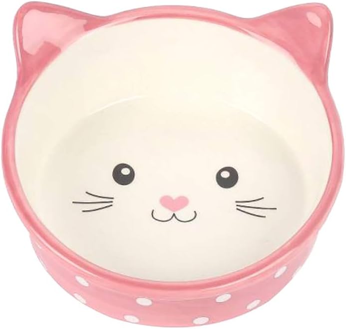 Pet Platter Polka Ceramic Cat Bowl Pink 300ml 5''