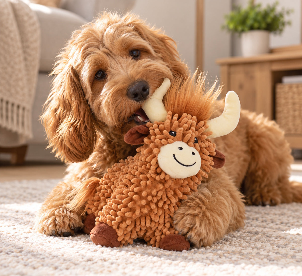 Happypet Highland Cow Floppy Squeaky Dog Toy