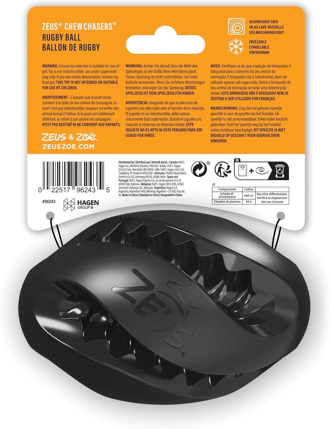 Zeus Chew Chasers Treat Rugby Ball Black 12.5cm