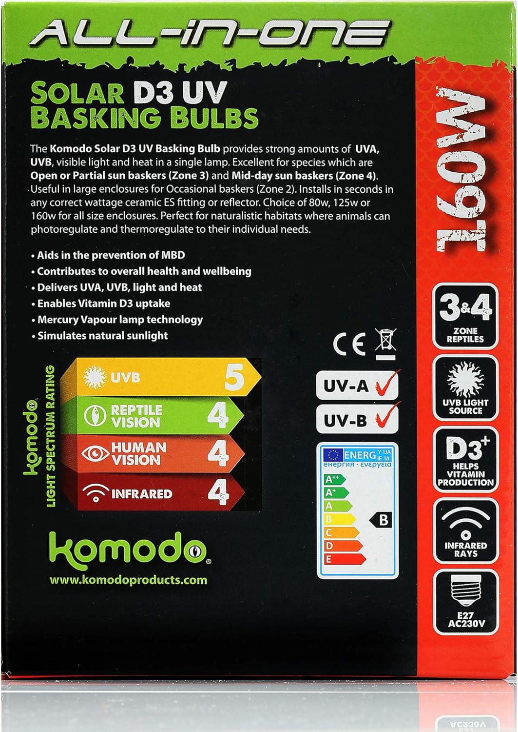 Komodo All In One Solar D3 Uv Basking Bulb 160w